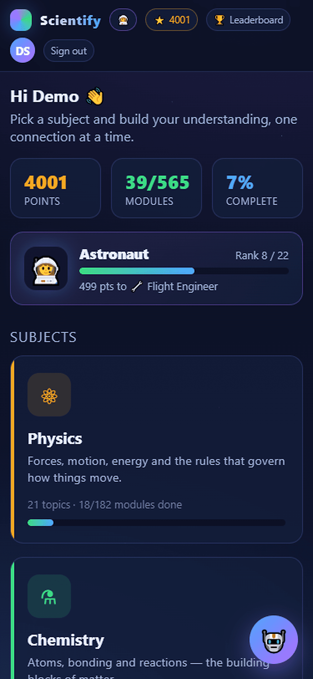 Screenshot of a Scientify Space Science mission showing orbit and black hole physics