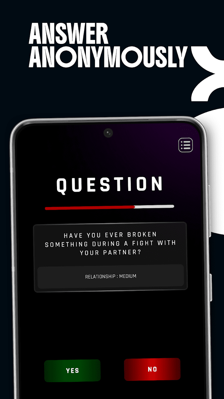 ANONYM party game screenshot showing the secret yes or no voting interface