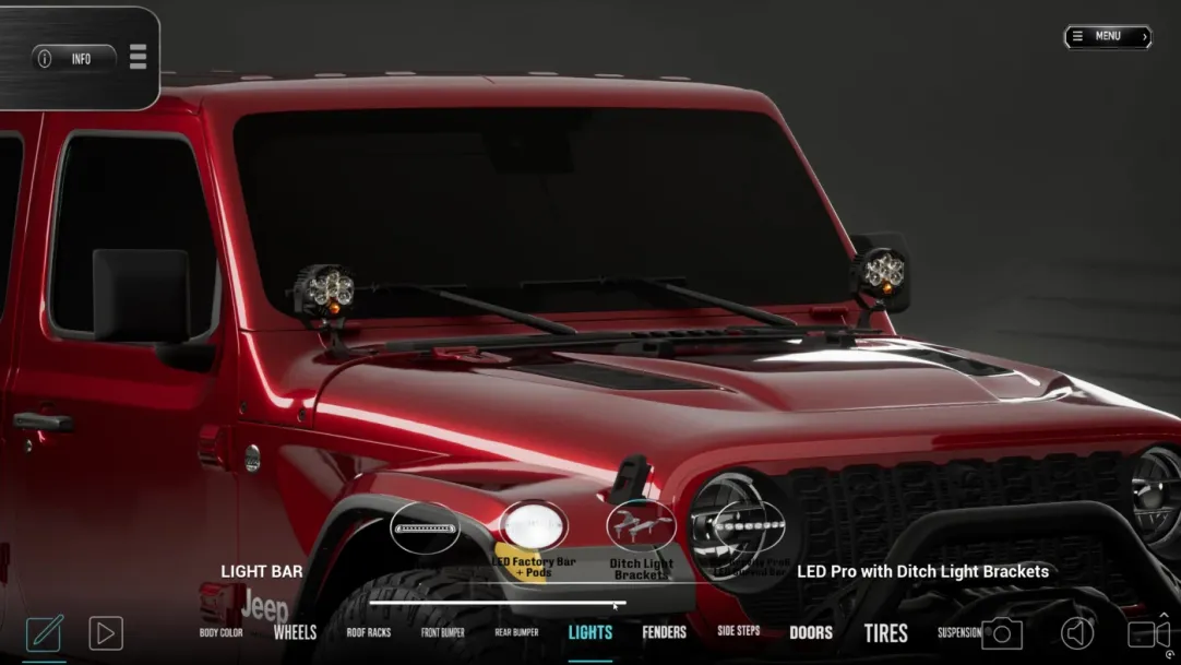 Aftermarket 4x4 shop with a Jeep Wrangler JL being fitted with accessories, representing the real-world problem RigBuilder solves