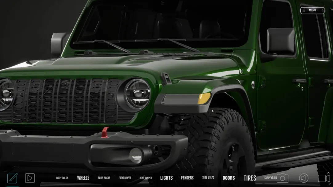 Overview of 100 aftermarket accessories modeled in 3D for the RigBuilder Unreal 3D configurator for Jeep Wrangler JL