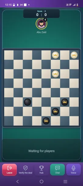 Checkers gameplay interface in the Joy Mates mobile game hub