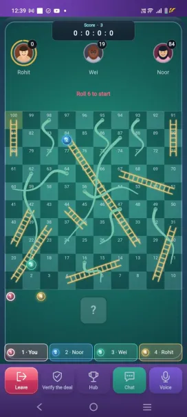 Snakes and Ladders board game interface in Joy Mates