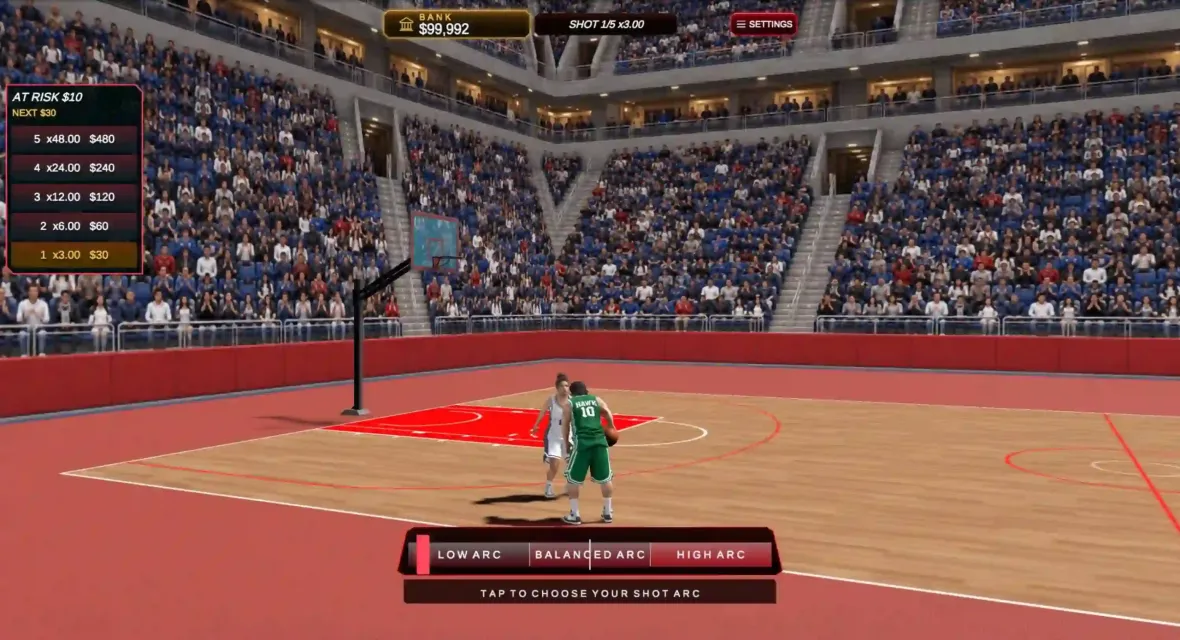 Heat Check collect screen with bank winnings and shoot again buttons