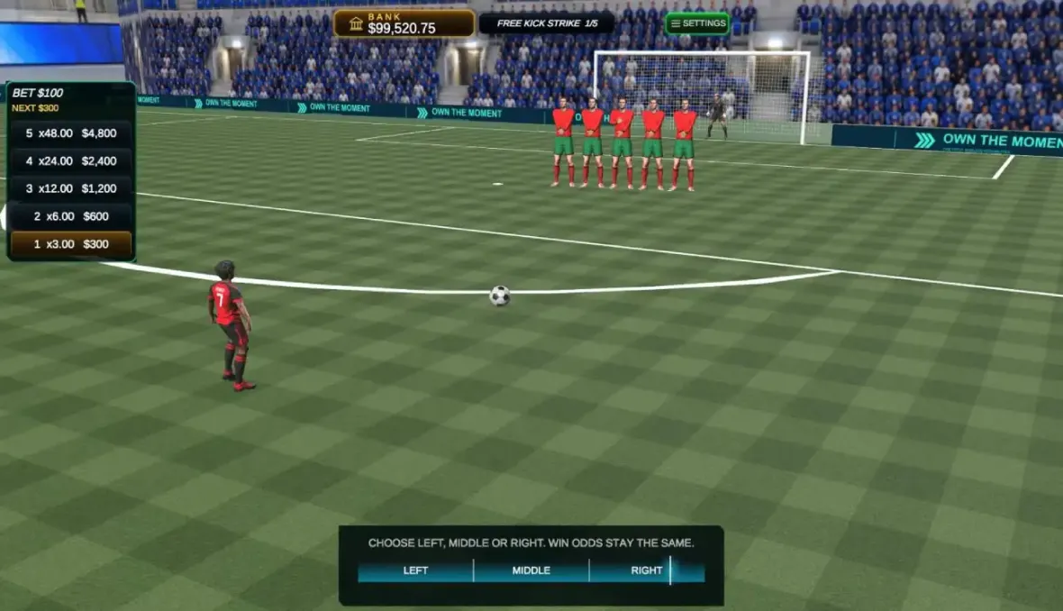 Clutch Time free kick against the wall and goalkeeper in the stadium